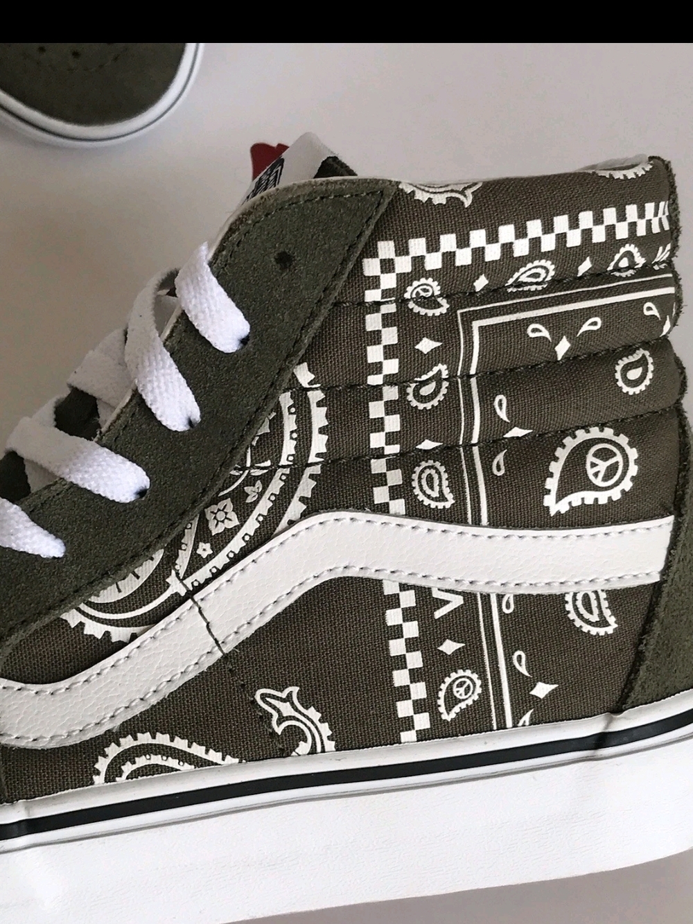 Vans Peace Paisley Sk8-Hi Olive Green Suede & Canvas Old Skool Men's size 7.5 - Picture 9 of 15